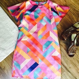 Gianni Bini Multi Color Dress with Flutter Sleeve